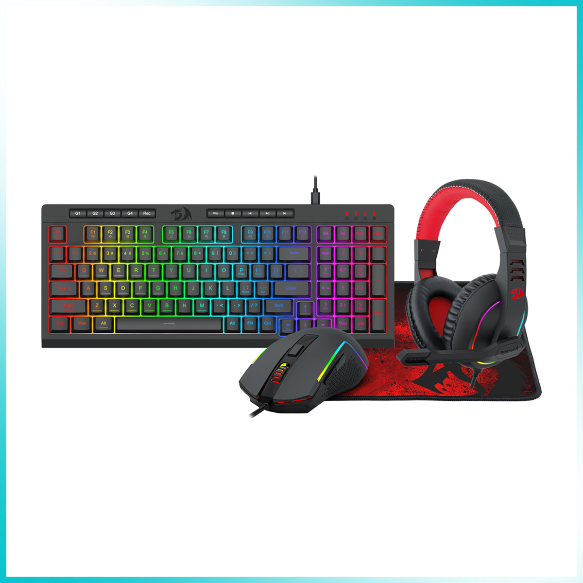 Redragon S148 4-in-1 Gamer Bundle – Wired Backlit Keyboard, Mouse, Headset & Mouse Pad