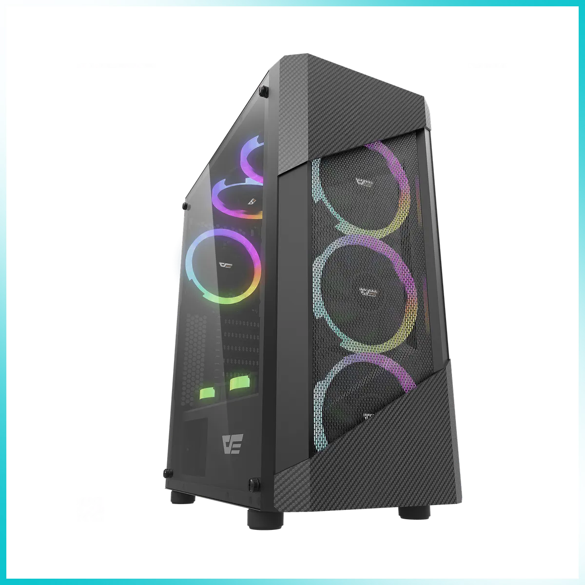 DARKFLASH POLLUX Black Tempered Glass PC Case with 2PCS 140mm ARGB Fans