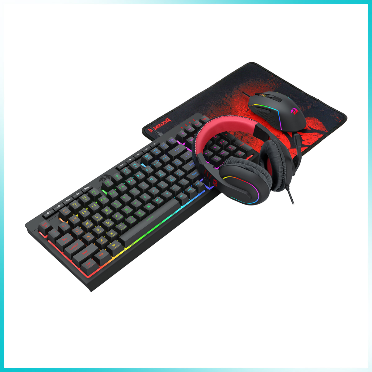Redragon S148 4-in-1 Gamer Bundle – Wired Backlit Keyboard, Mouse, Headset & Mouse Pad
