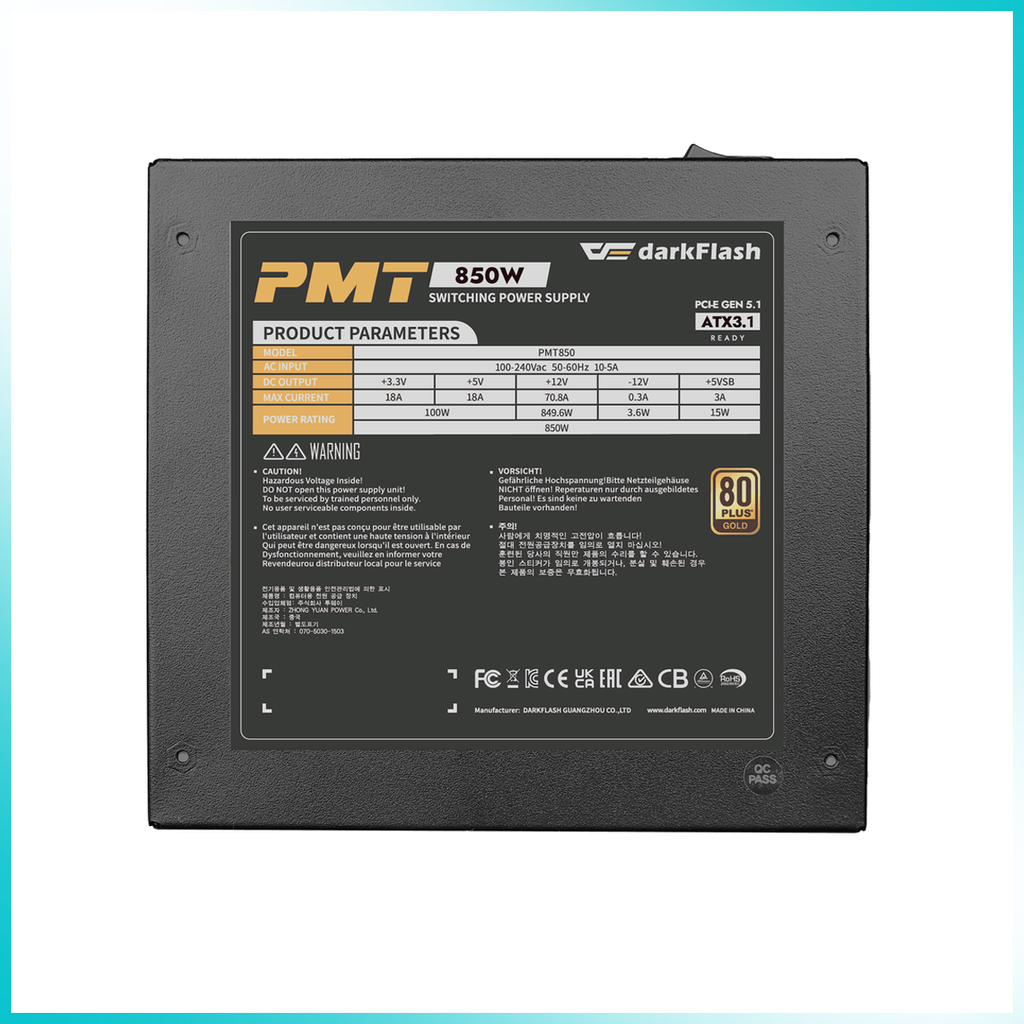 DARKFLASH PMT850 850W 80 PLUS Gold Full Modular Power Supply