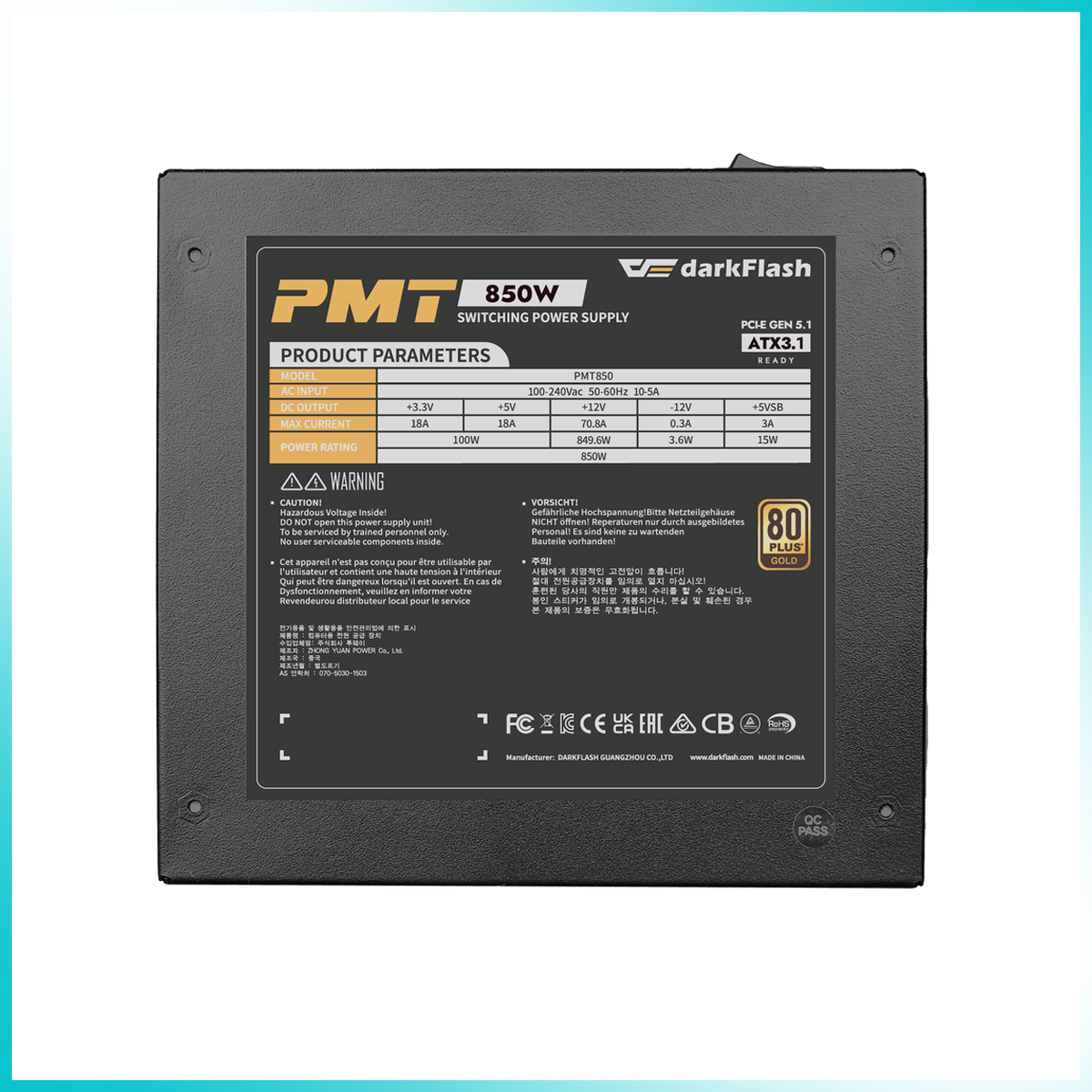 DARKFLASH PMT850 850W 80 PLUS Gold Full Modular Power Supply