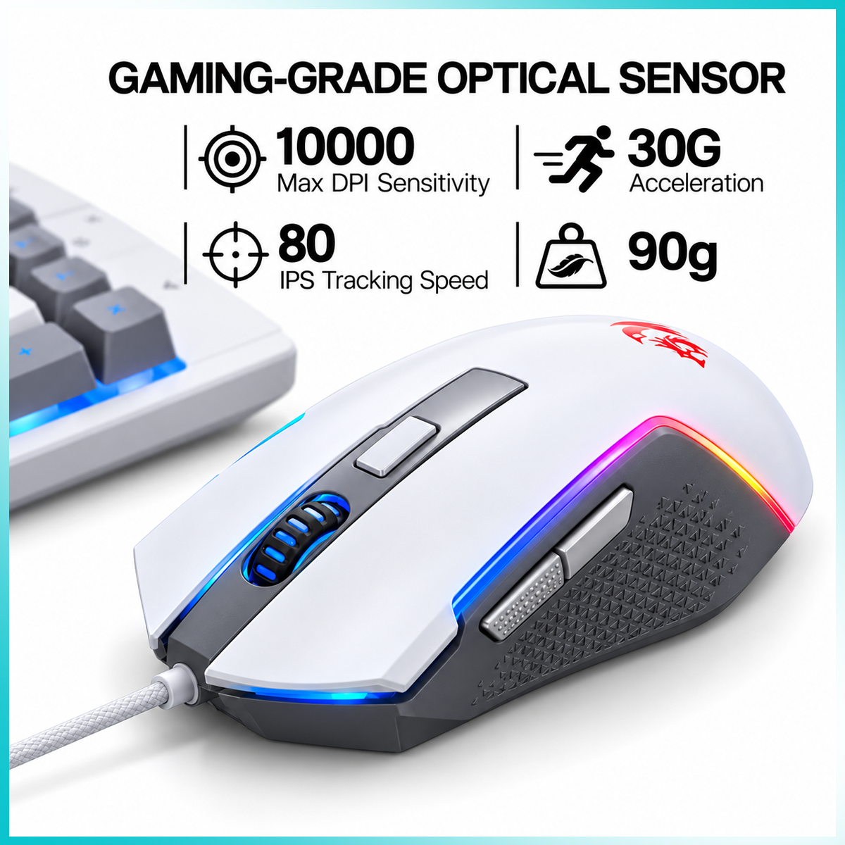 Redragon S151W Gaming Essentials Wired Keyboard & Mouse Bundle White-Gray
