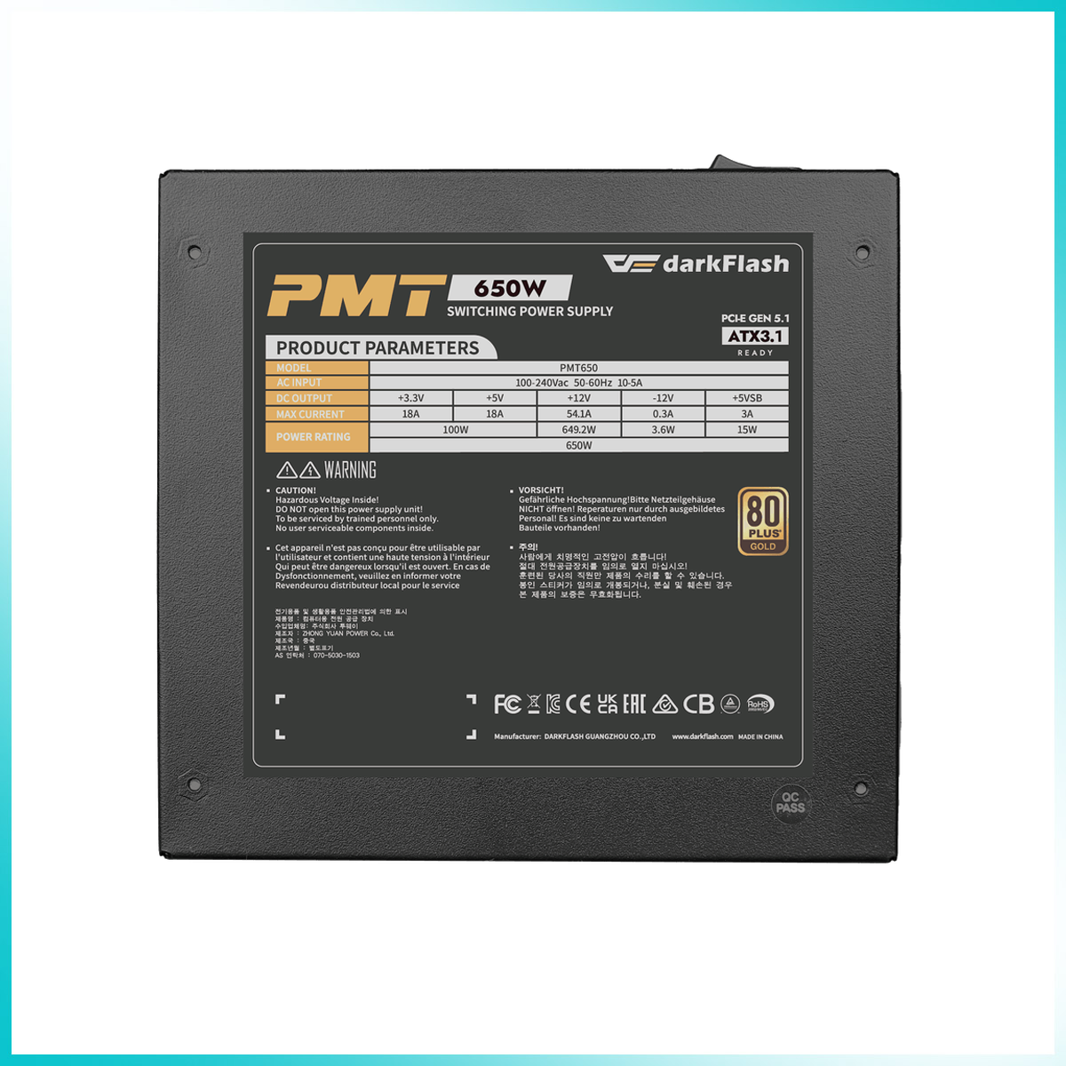 DARKFLASH PMT650 650W 80 PLUS Gold Full Modular Power Supply