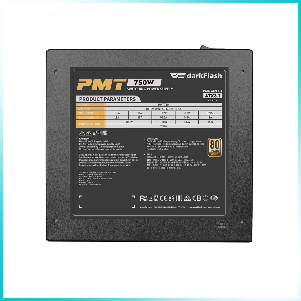 DARKFLASH PMT750 750W 80 PLUS Gold Full Modular Power Supply