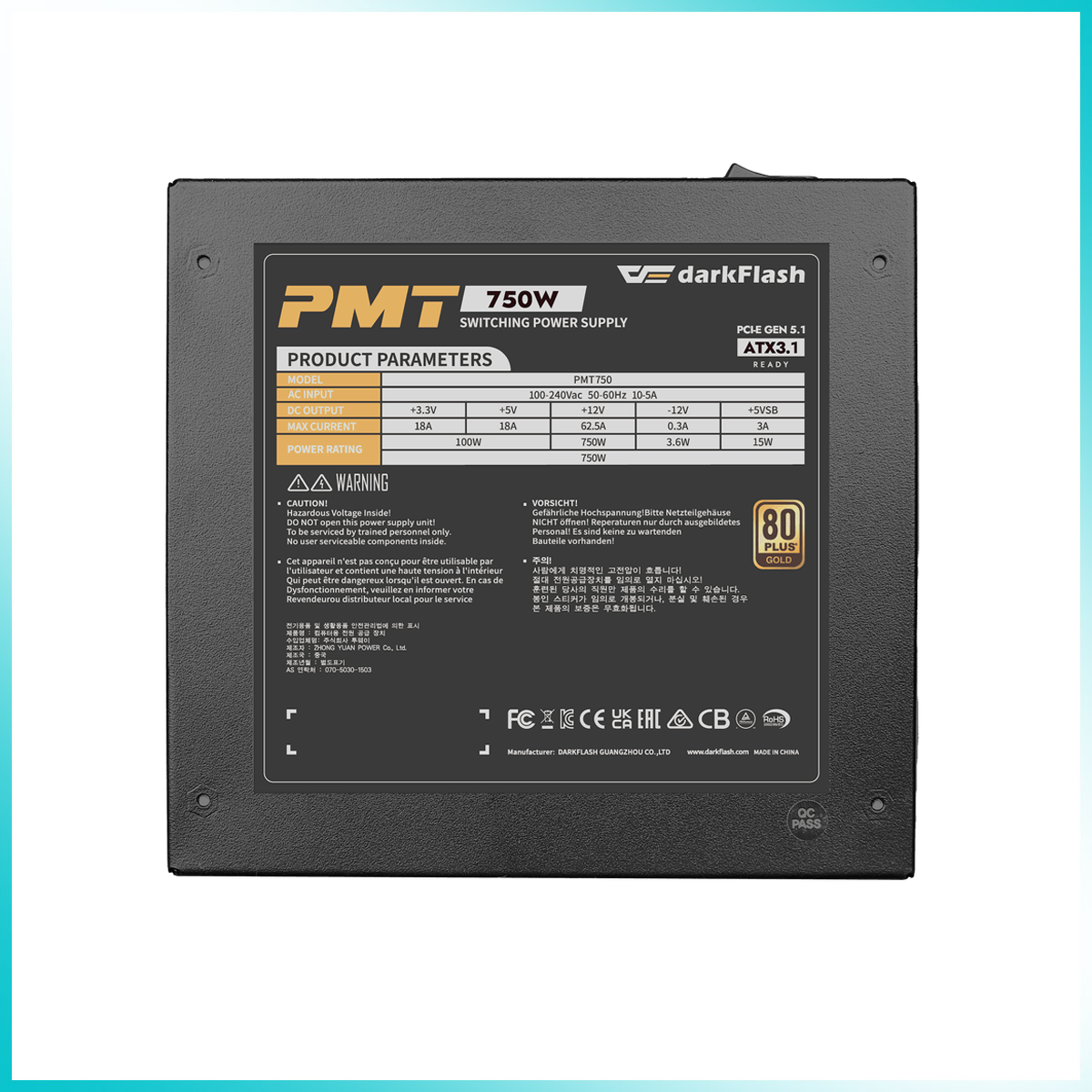 DARKFLASH PMT750 750W 80 PLUS Gold Full Modular Power Supply