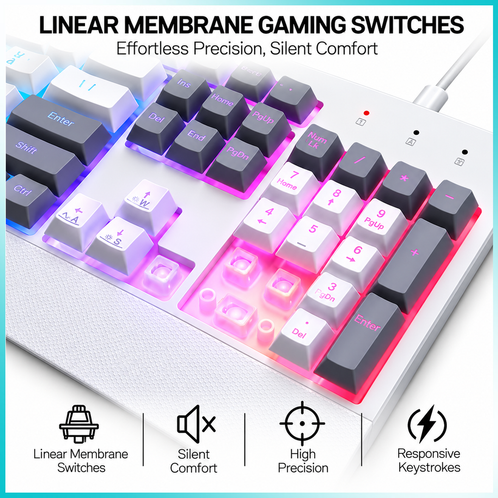 Redragon S151W Gaming Essentials Wired Keyboard & Mouse Bundle White-Gray