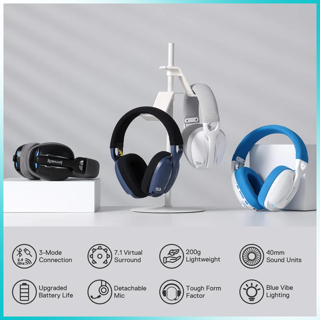 Redragon H878BG Skuld Pro Tri-Mode Black + Gray Wireless Gaming Headset